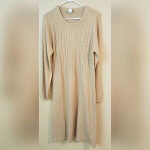 Sara Morgan Sweater Dress Womens Large 12 Cable Knit Beige Gold Metallic Stretch